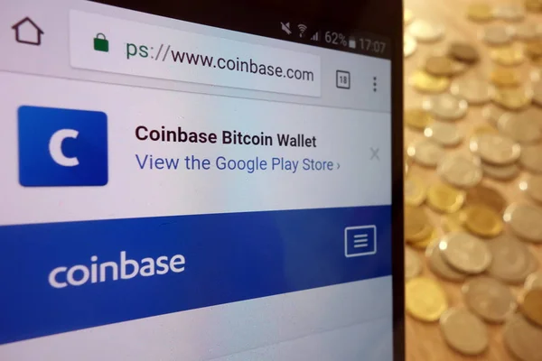 Konskie Polonia Mayo 2018 Coinbase Sitio Web Intercambio Criptomonedas Que — Foto de Stock