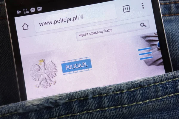 Konskie Polen Juni 2018 Policja Poolse Politie Website Weergegeven Smartphone — Stockfoto