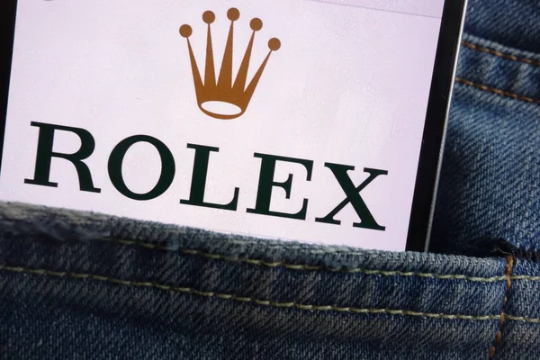 Konskie Polonia Junio 2018 Logotipo Rolex Smartphone Escondido Bolsillo Los —  Fotos de Stock