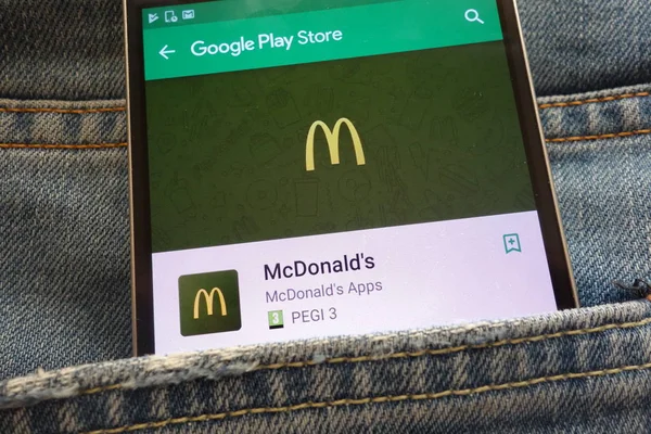 Konskie Polonia Junio 2018 Aplicación Mcdonald Pantalla Smartphone Moderno Google — Foto de Stock