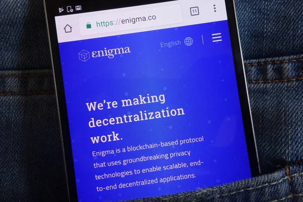 Konskie Poland June 2018 Enigma Cryptocurrency Website Displayed Smartphone Hidden — Stock Photo, Image