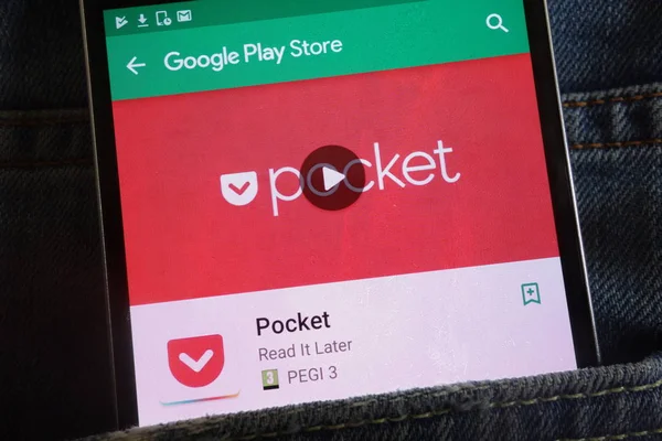Konskie Polen Juni 2018 Pocket App Auf Google Play Store — Stockfoto
