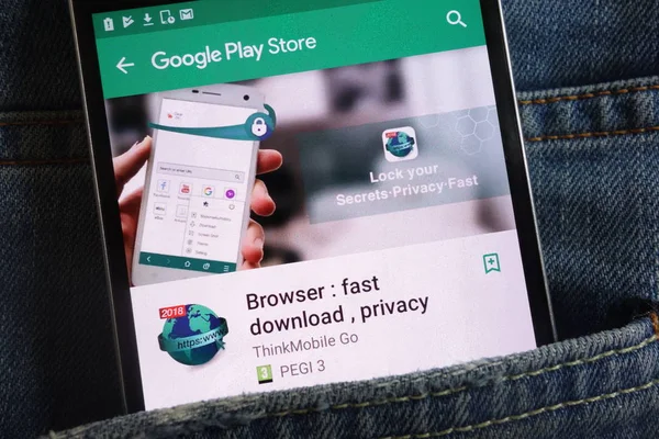Konskie Polen Juni 2018 Browser App Thinkmobile Auf Google Play — Stockfoto