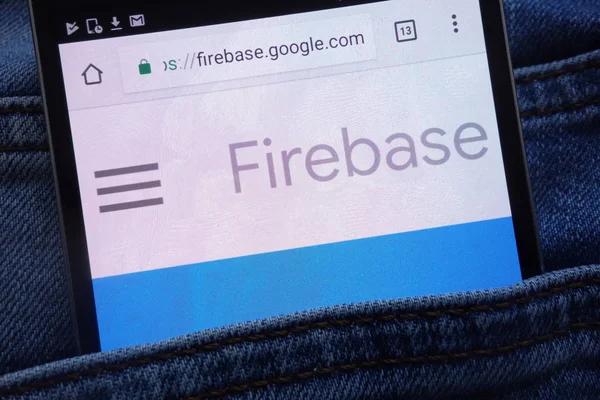 Konskie Polen Juni 2018 Google Firebase Website Angezeigt Auf Smartphone — Stockfoto