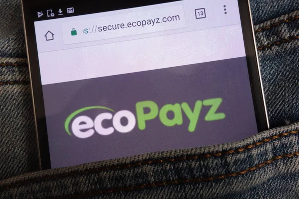 Konskie Poland June 2018 Ecopayz Website Displayed Smartphone Hidden Jeans — Stock Photo, Image