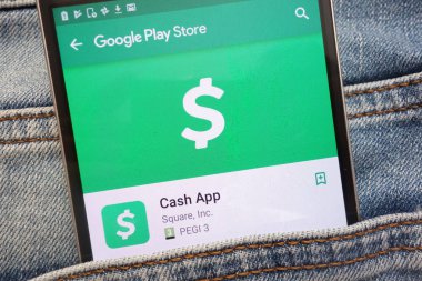 Konskie, Polonya - 12 Haziran 2018: Nakit App kot pantolon cebinde gizli smartphone üzerinde görüntülenen Google oyun mağaza web sitesinde