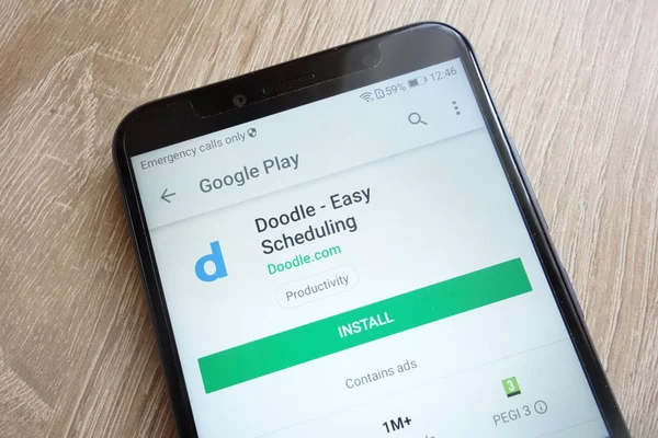 Konskie, Polonya - 24 Haziran 2018: Doodle - Huawei Y6 2018 smartphone üzerinde görüntülenen Google oyun mağaza web sitesi üzerinde kolay planlama uygulaması