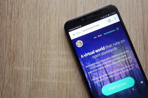 Konskie Poland 2018 Dezentraland Mana Kryptowährung Website Angezeigt Auf Huawei — Stockfoto