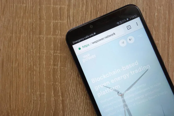 Konskie, Polonya - 14 Temmuz 2018: modern bir akıllı telefon üzerinde görüntülenen Wepower (Wpr) cryptocurrency Web sitesi