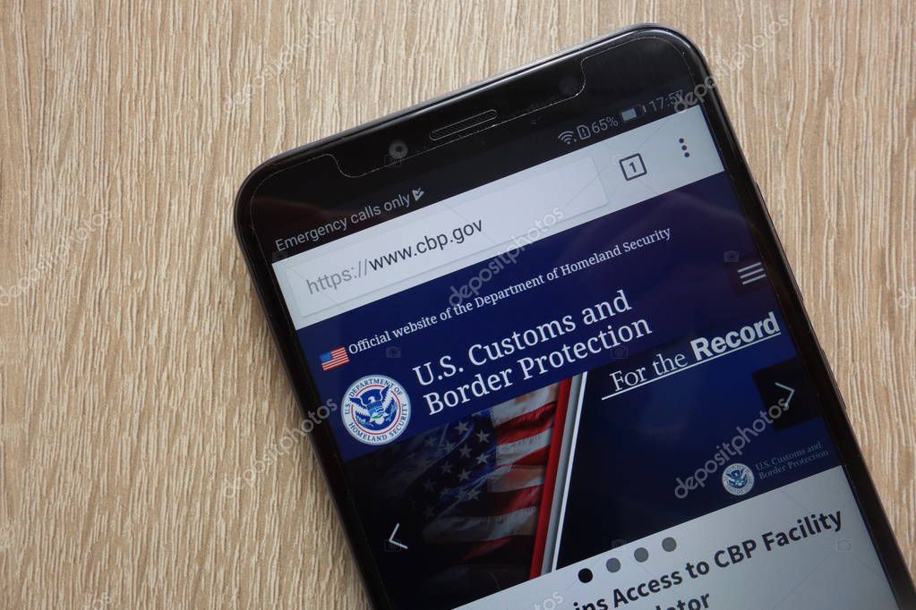 KONSKIE, POLAND - JULY 14, 2018: U.S. Customs and Border Protection website displayed on a modern smartphone
