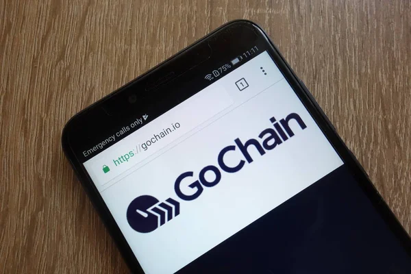 Konskie Pologne Juillet 2018 Gochain Site Crypto Monnaie Affichée Sur — Photo