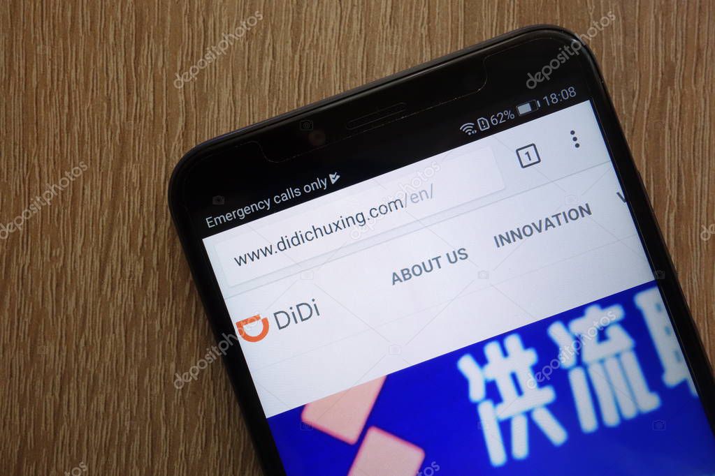 KONSKIE, POLAND - JULY 14, 2018: DiDi Chuxing official website displayed on a modern smartphone
