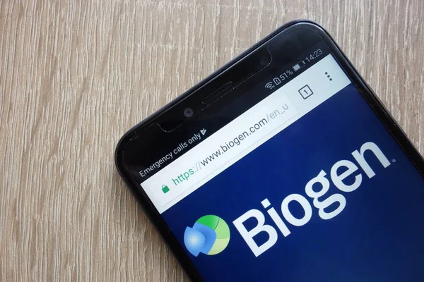 Konskie Poland July 2018 Biogen Company Website Displayed Modern Smartphone — Stock Photo, Image