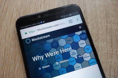 Konskie, Polonya - 25 Temmuz 2018: modern bir akıllı telefon üzerinde görüntülenen Blockstream Web sitesi
