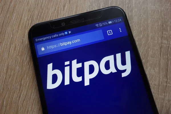 Konskie Pologne Juillet 2018 Site Bitpay Affiche Sur Smartphone Moderne — Photo