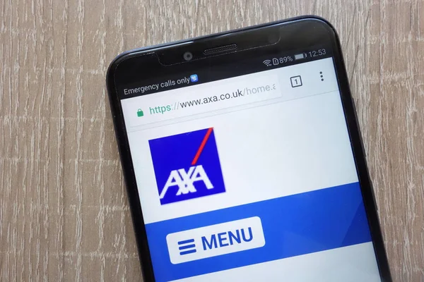 Konskie Polen August 2018 Axa Website Auf Modernem Smartphone — Stockfoto