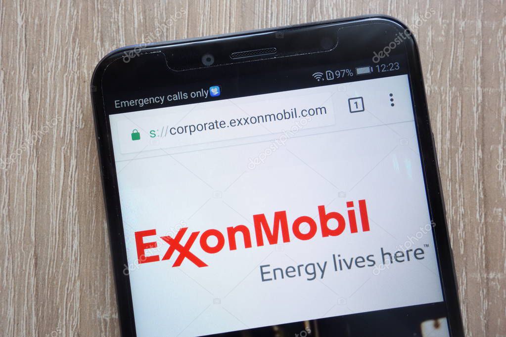 KONSKIE, POLAND - AUGUST 04, 2018: Exxon Mobil website displayed on a modern smartphone