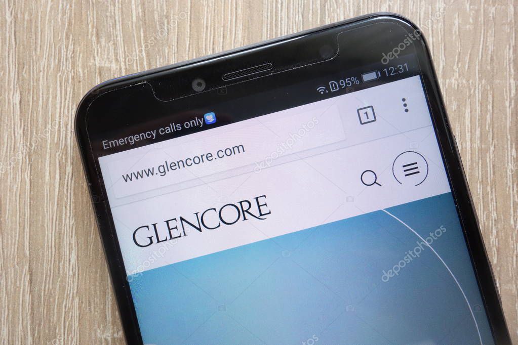 KONSKIE, POLAND - AUGUST 04, 2018: Glencore website displayed on a modern smartphone