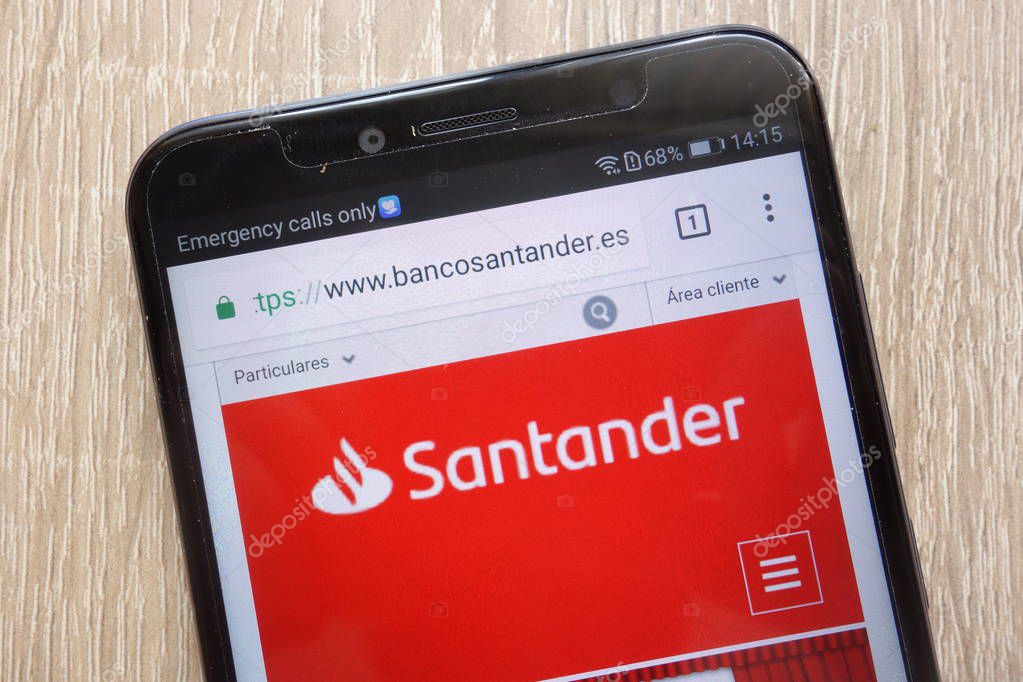 KONSKIE, POLAND - AUGUST 04, 2018: Banco Santander website displayed on a modern smartphone