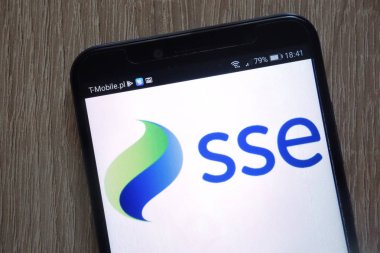 Konskie, Polonya - 11 Ağustos 2018: modern bir akıllı telefon üzerinde görüntülenen Güney plc logo