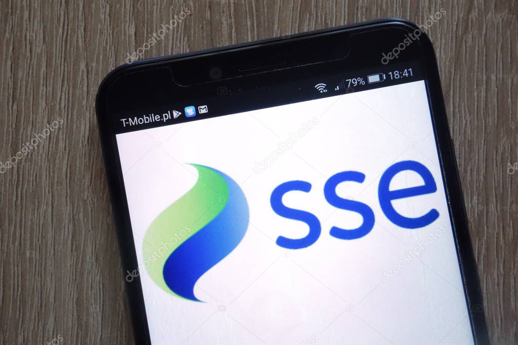 KONSKIE, POLAND - AUGUST 11, 2018: SSE plc logo displayed on a modern smartphone