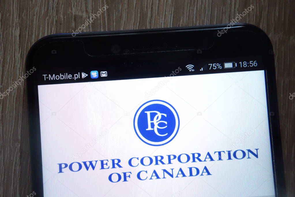 KONSKIE, POLAND - AUGUST 11, 2018: Power Corporation of Canada logo displayed on a modern smartphone