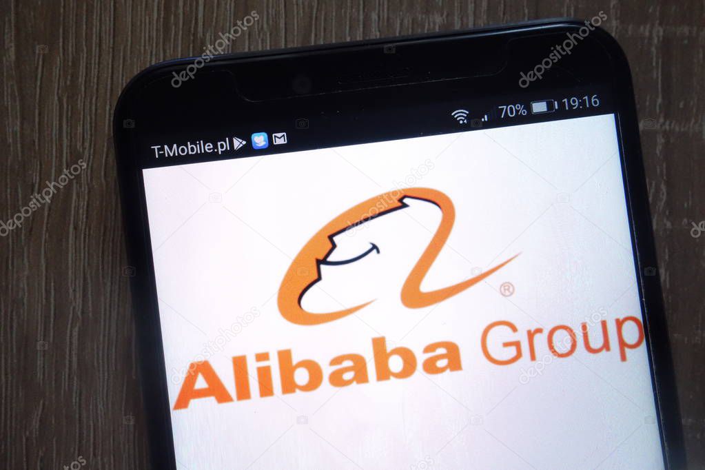 KONSKIE, POLAND - AUGUST 11, 2018: Alibaba Group logo displayed on a modern smartphone