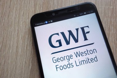 Konskie, Polonya - 16 Ağustos 2018: modern bir akıllı telefon üzerinde görüntülenen George Weston gıdalar logosu