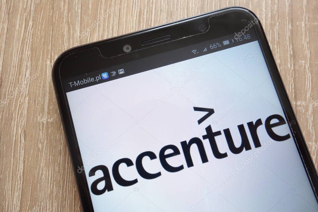 KONSKIE, POLAND - AUGUST 16, 2018: Accenture logo displayed on a modern smartphone