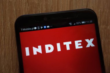 KONSKIE, POLAND - AUGUST 18, 2018: Inditex logo displayed on a modern smartphone clipart