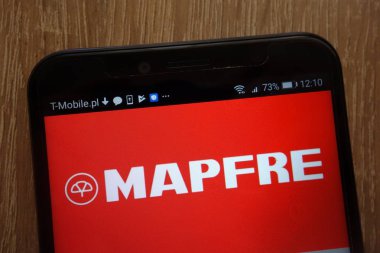 KONSKIE, POLAND - AUGUST 18, 2018: Mapfre logo displayed on a modern smartphone clipart