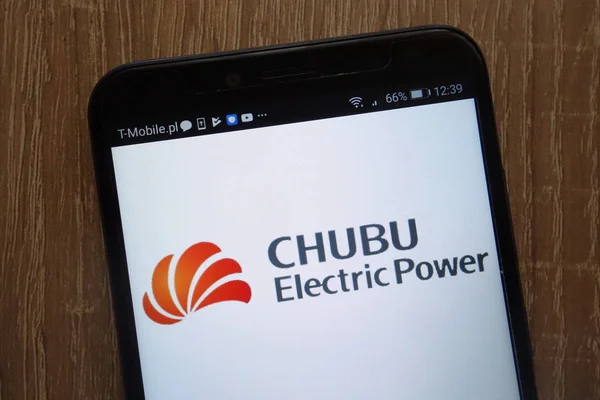 Konskie Polonia Agosto 2018 Logotipo Chubu Electric Power Muestra Teléfono —  Fotos de Stock