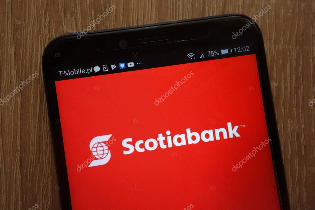 KONSKIE, POLAND - AUGUST 18, 2018: The Bank of Nova Scotia logo displayed on a modern smartphone