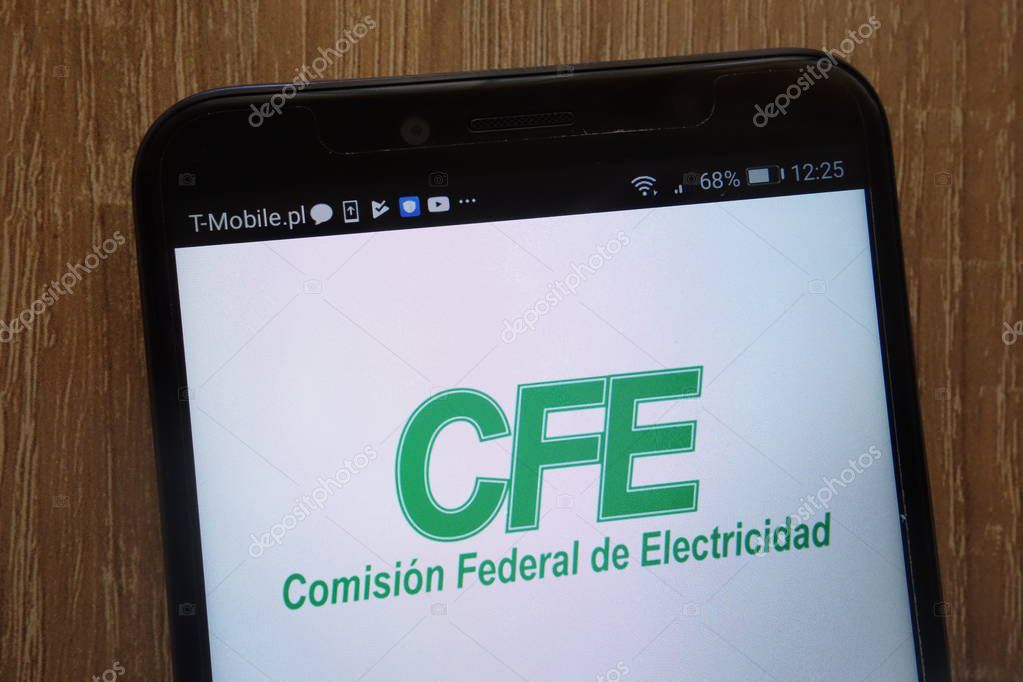 KONSKIE, POLAND - AUGUST 18, 2018: Comision Federal de Electricidad (CFE) logo displayed on a modern smartphone