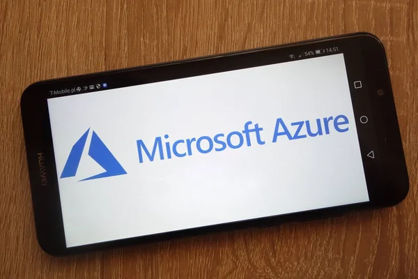 Konskie Polonia Septiembre 2018 Logotipo Microsoft Azure Muestra Teléfono Inteligente — Foto de Stock