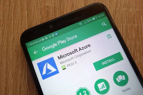 Konskie, Polonya - 01 Eylül 2018: Microsoft Azure uygulaması Google oyun modern bir akıllı telefon üzerinde görüntülenen Store üzerinde