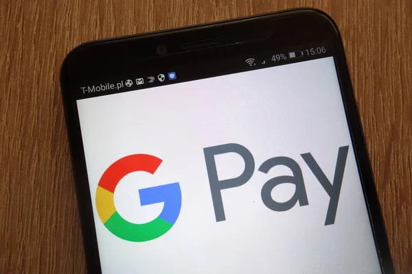 Konskie Poland September 2018 Google Pay Logo Displayed Modern Smartphone — Stock Photo, Image