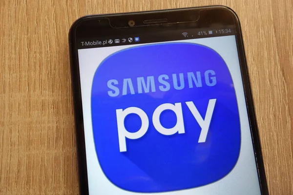 Konskie Pologne Septembre 2018 Logo Samsung Pay Est Affiché Sur — Photo