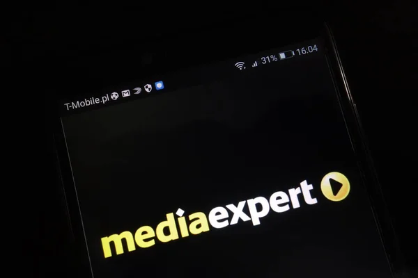 Konskie Polsko Září 2018 Mediální Expert Logo Zobrazené Moderní Smartphone — Stock fotografie