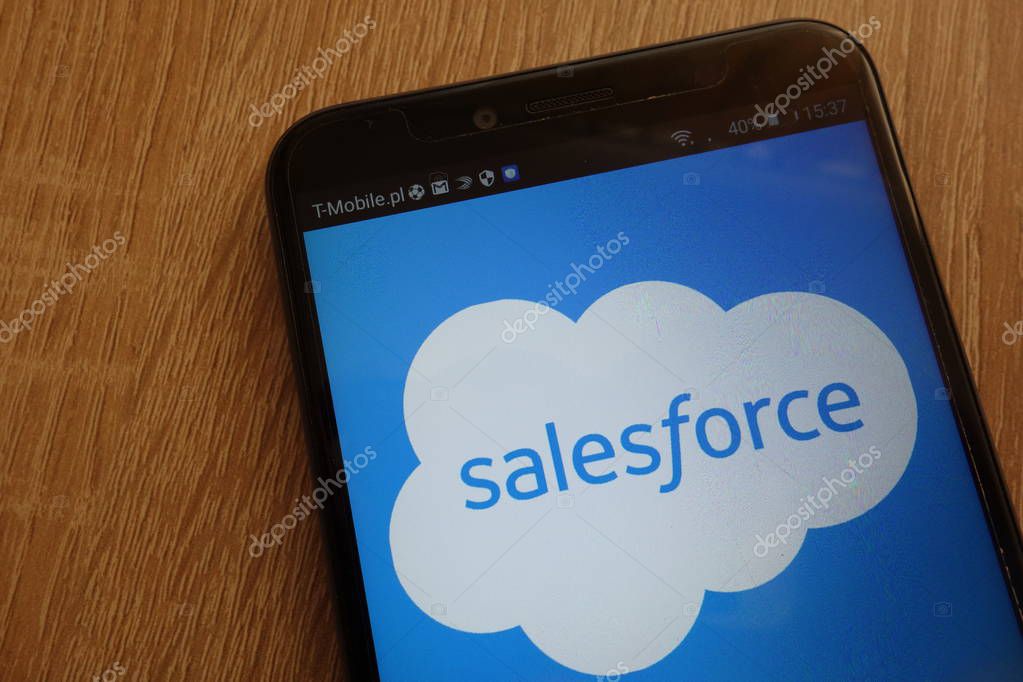 KONSKIE, POLAND - SEPTEMBER 01, 2018: Salesforce logo displayed on a modern smartphone