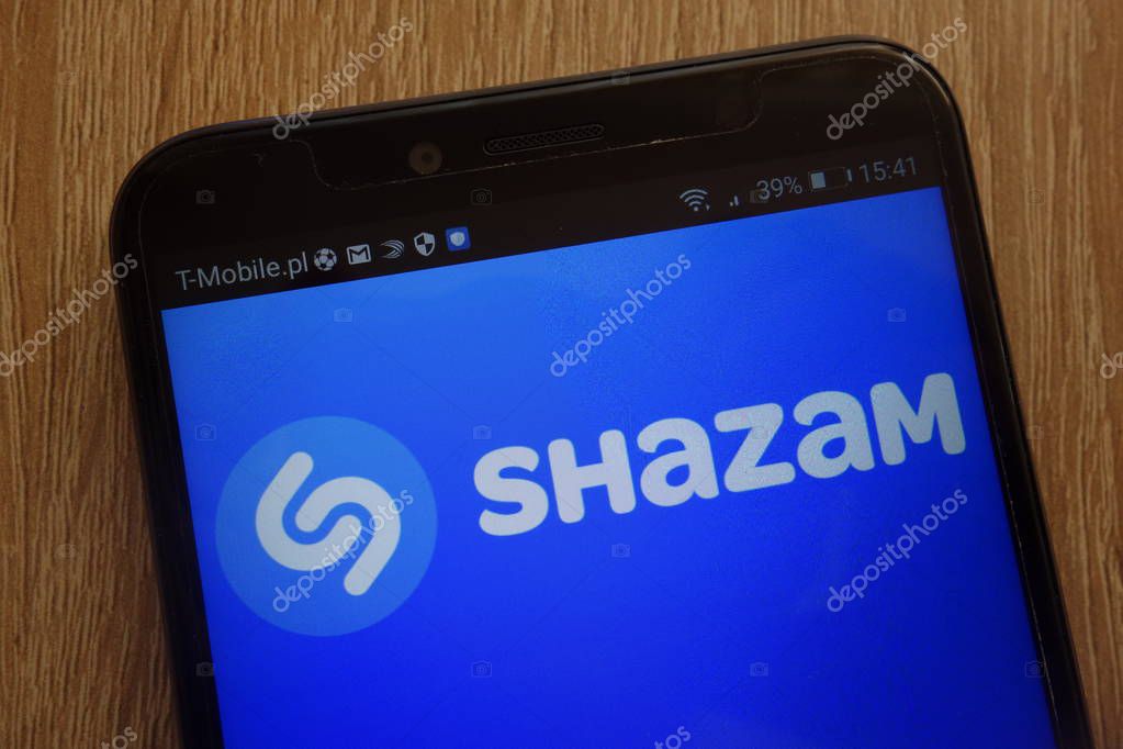 KONSKIE, POLAND - SEPTEMBER 01, 2018: Shazam logo displayed on a modern smartphone