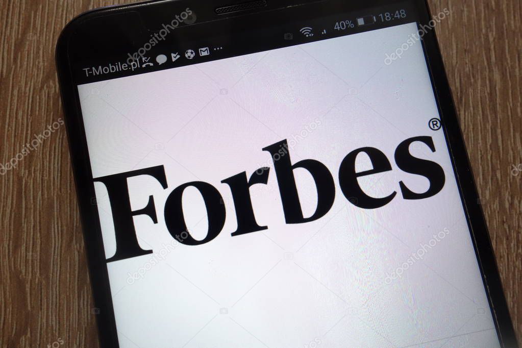 KONSKIE, POLAND - SEPTEMBER 01, 2018: Forbes logo displayed on a modern smartphone