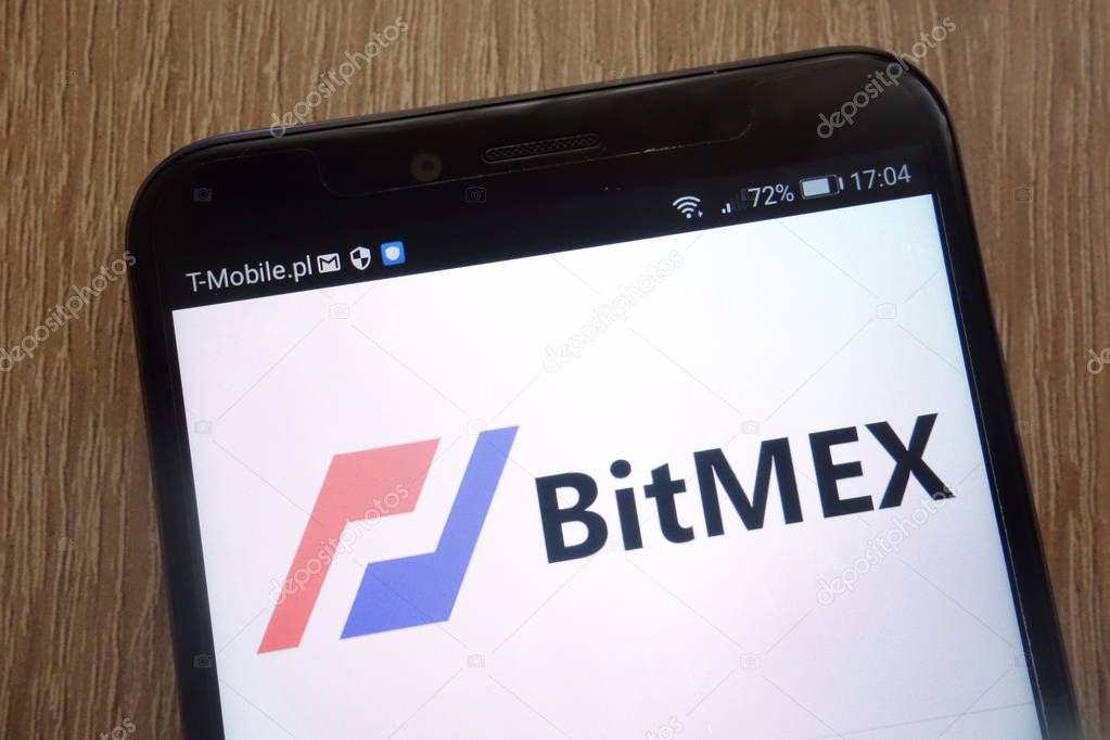 KONSKIE, POLAND - SEPTEMBER 06, 2018: BitMEX logo displayed on a modern smartphone