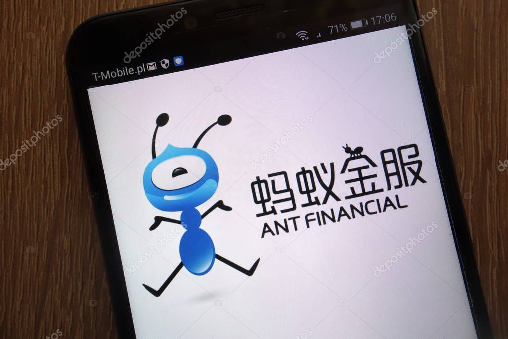 KONSKIE, POLAND - SEPTEMBER 06, 2018: Ant Financial logo displayed on a modern smartphone