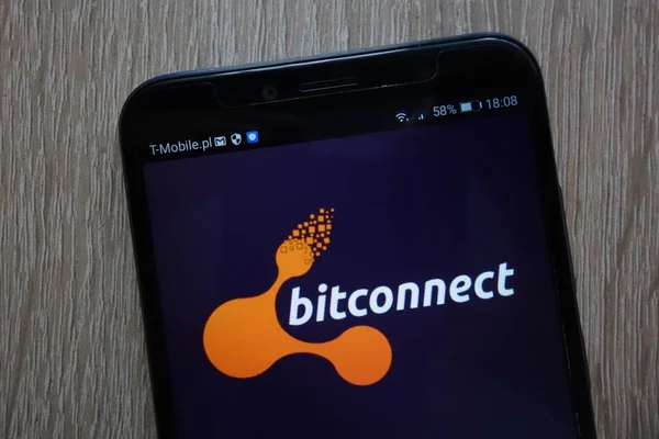 Konskie Polonia Septiembre 2018 Logotipo Bitconnect Muestra Teléfono Inteligente Moderno — Foto de Stock