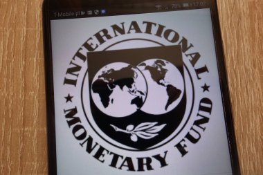 KONSKIE, POLAND - SEPTEMBER 07, 2018: International Monetary Fund logo displayed on a modern smartphone clipart