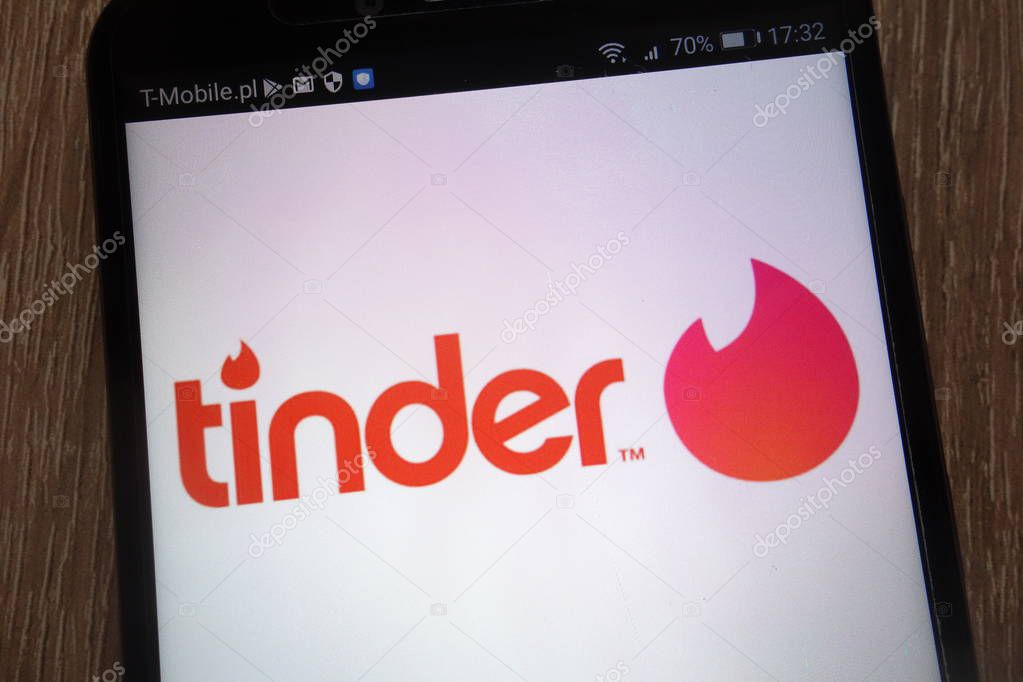 KONSKIE, POLAND - SEPTEMBER 07, 2018: Tinder logo displayed on a modern smartphone