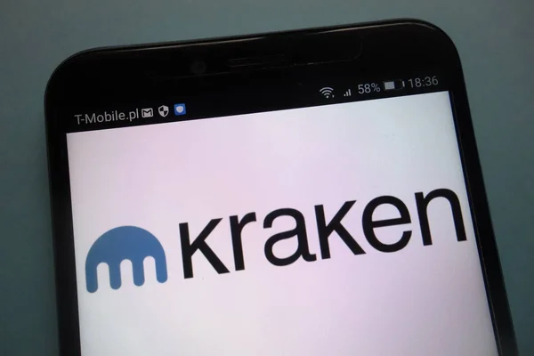 Konskie Poland 2018 Kraken Logo Auf Dem Smartphone — Stockfoto