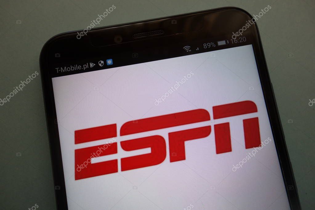 KONSKIE, POLAND - SEPTEMBER 15, 2018: ESPN logo on smartphone