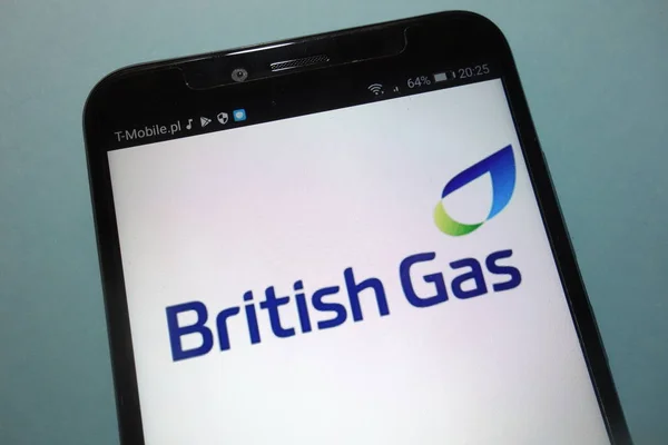 Konskie, poland - 15. September 2018: britisches Gas-Logo auf dem Smartphone — Stockbild Konskie Poland September 2018 Britisches Gas Logo Auf Dem Smartphone — Stockfoto